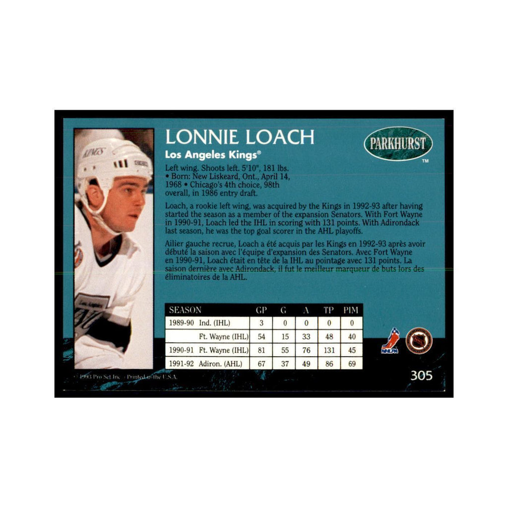 1992 Parkhurst French Lonnie Loach Hockey Cards #305