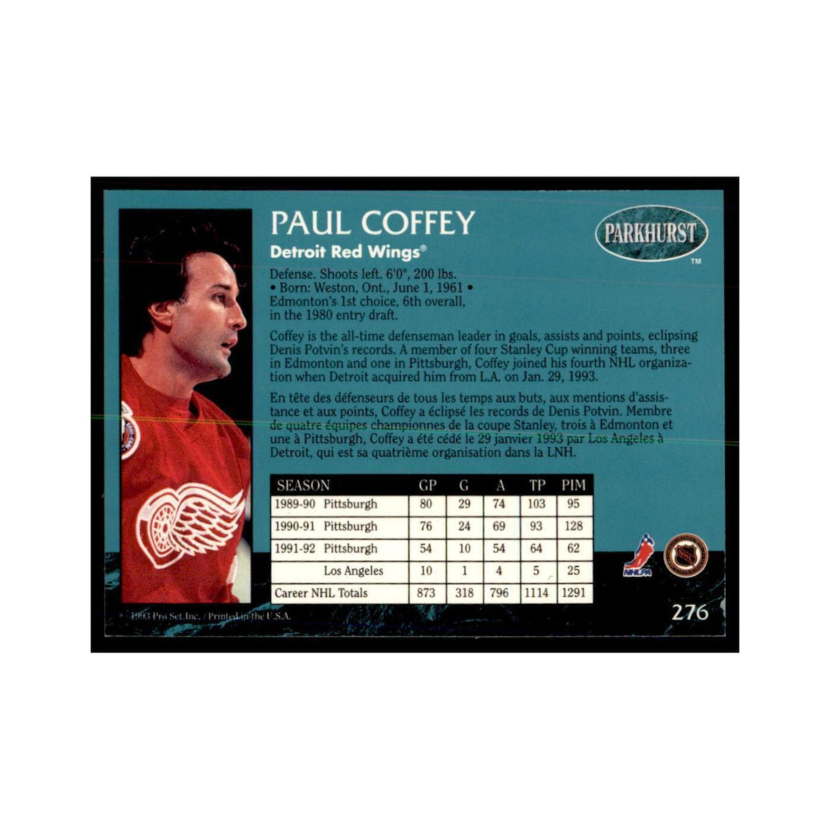 1992 Parkhurst French Paul Coffey Hockey Cards #276