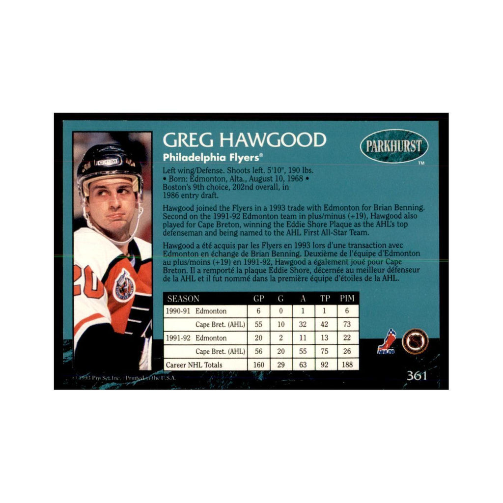 1992 Parkhurst French Greg Hawgood Hockey Cards #361