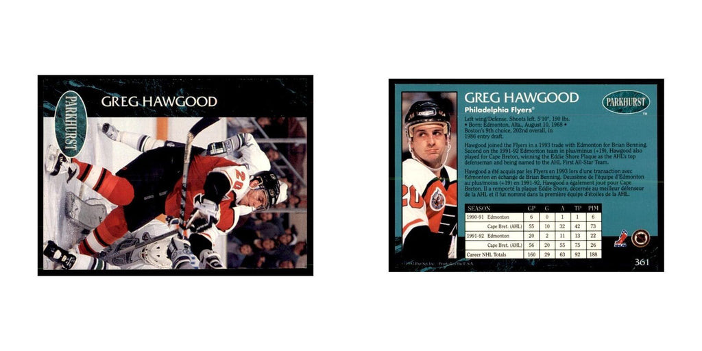 1992 Parkhurst French Greg Hawgood Hockey Cards #361