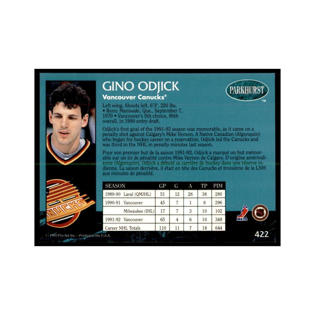 1992 Parkhurst French Gino Odjick Hockey Cards #422
