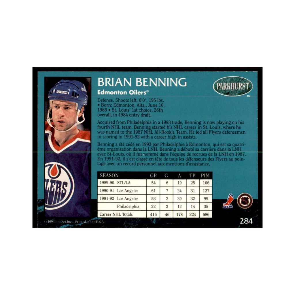 1992 Parkhurst French Brian Benning Hockey Cards #284
