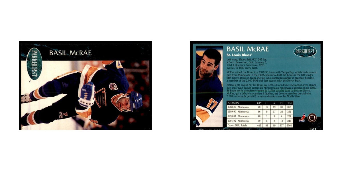 1992 Parkhurst French Basil McRae Hockey Cards #391