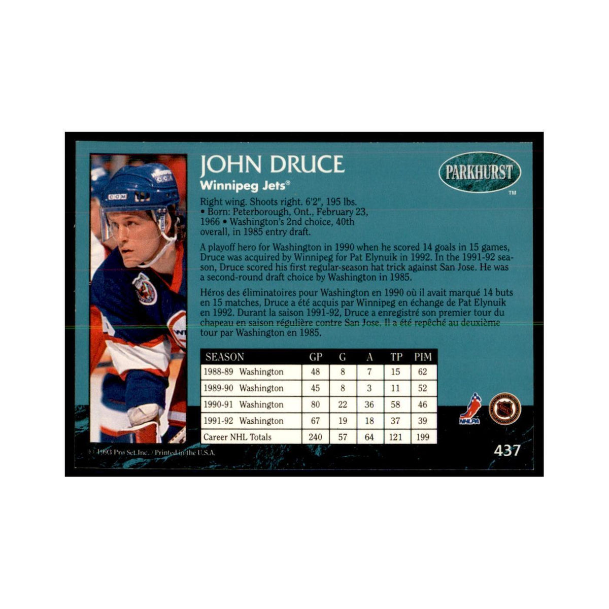 1992 Parkhurst French John Druce Hockey Cards #437