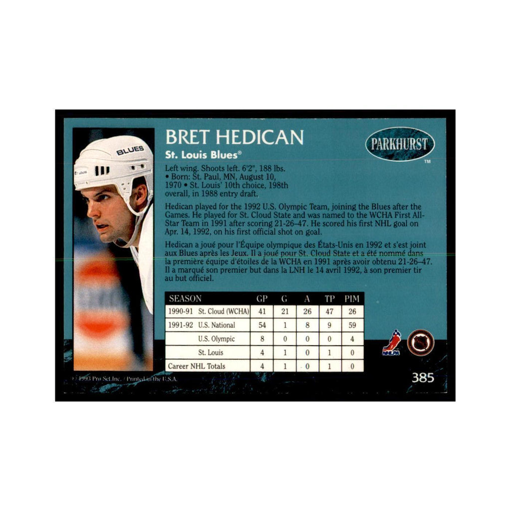 1992 Parkhurst French Bret Hedican Hockey Cards #385