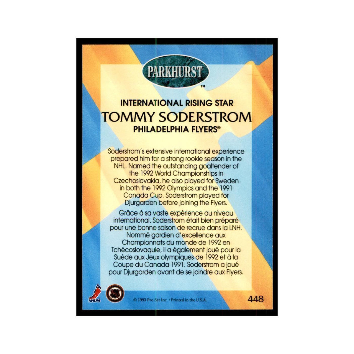 1992 Parkhurst French Tommy Soderstrom Hockey Cards #448