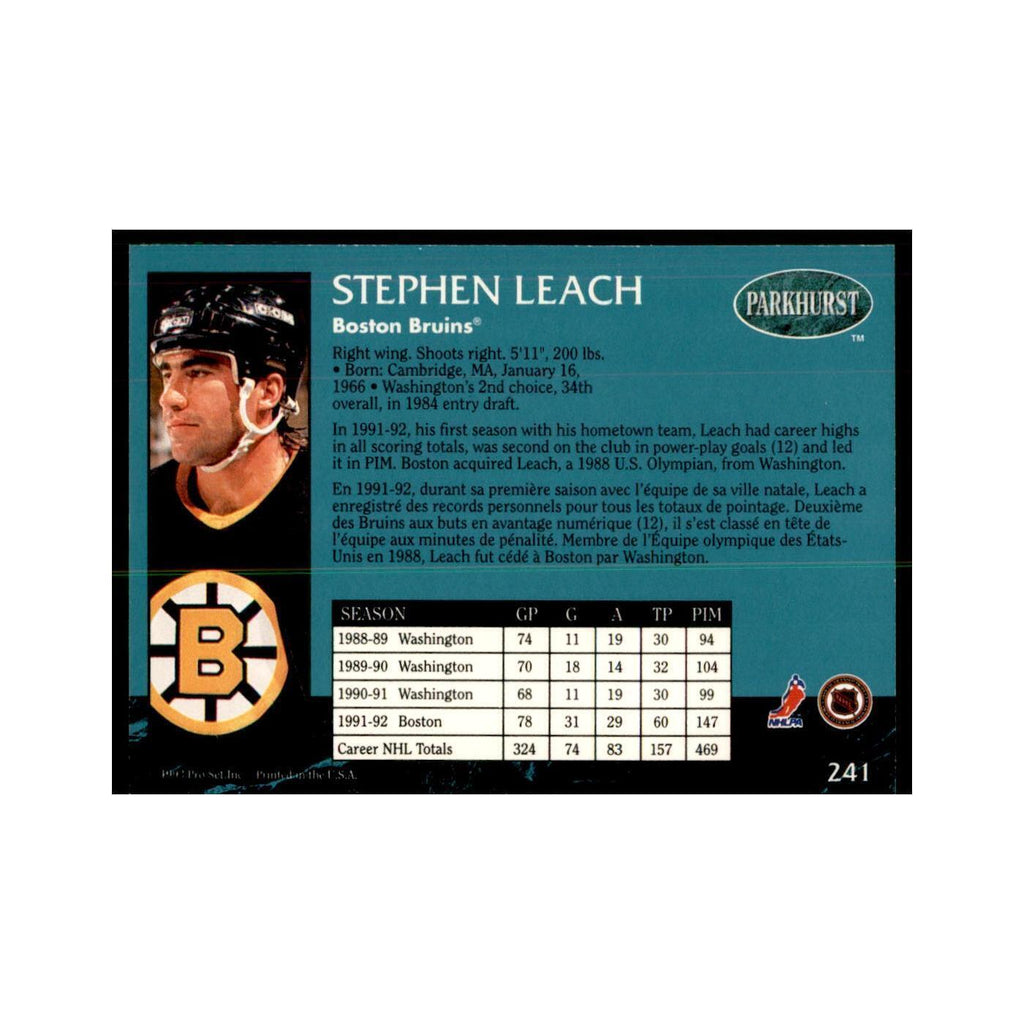 1992 Parkhurst French Spephen Leach Hockey Cards #241