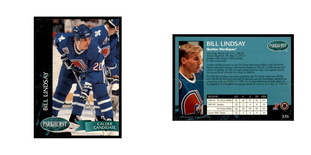 1992 Parkhurst French Bill Lindsay Hockey Cards #376
