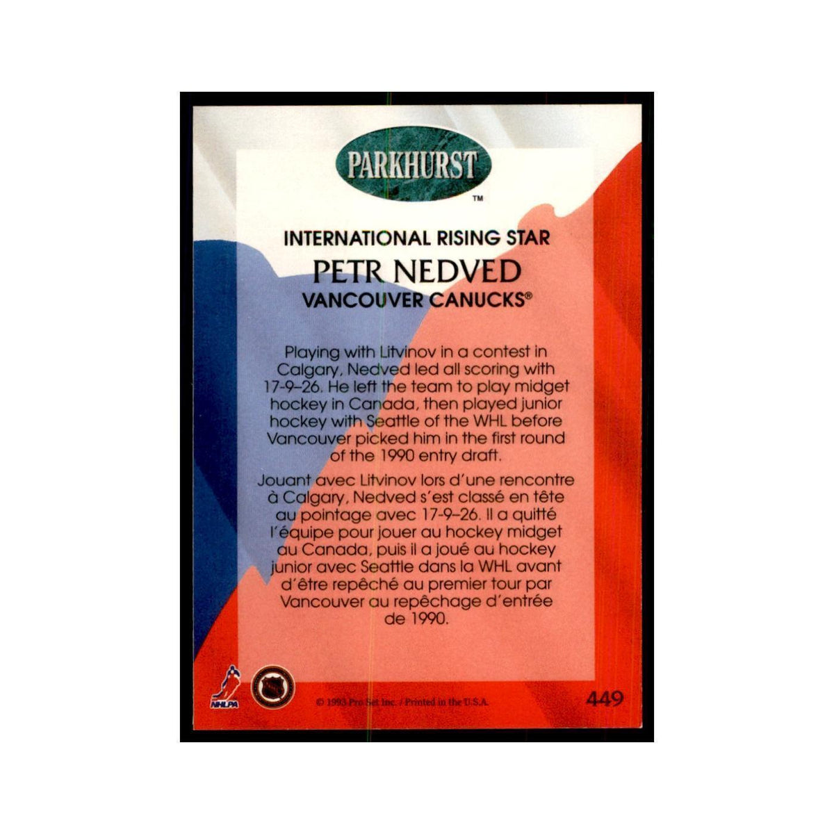 1992 Parkhurst French Petr Nedved Hockey Cards #449