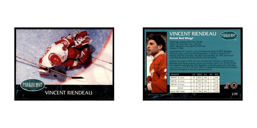 1992 Parkhurst French Vincent Riendeau Hockey Cards #278