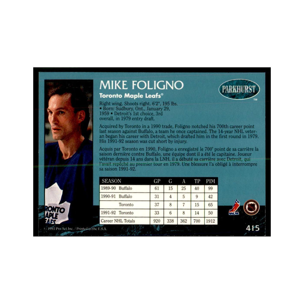 1992 Parkhurst French Mike Foligno Hockey Cards #415