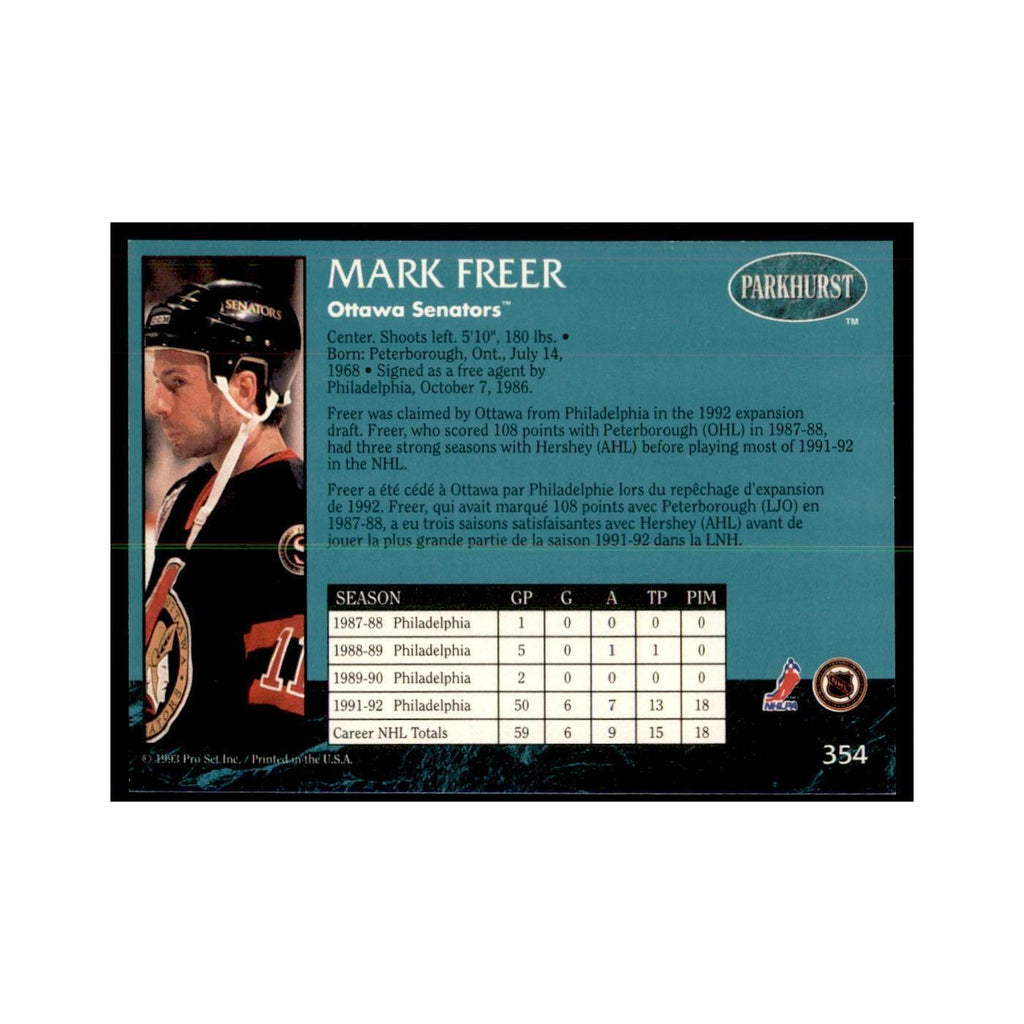 1992 Parkhurst French Mark Freer Hockey Cards #354