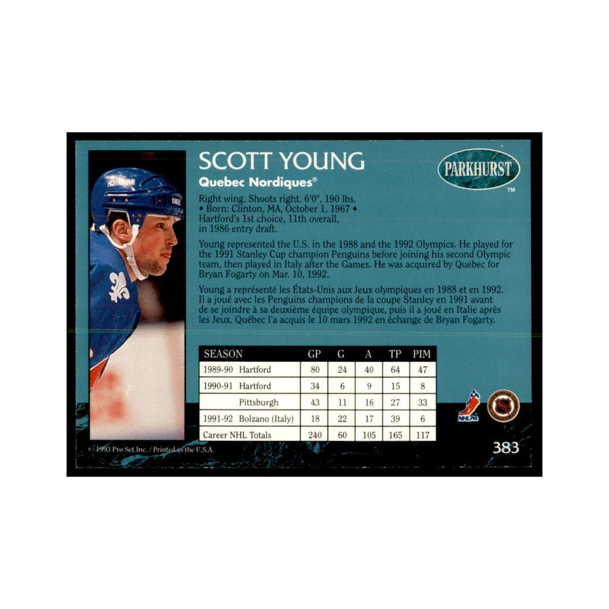 1992 Parkhurst French Scott Young Hockey Cards #383