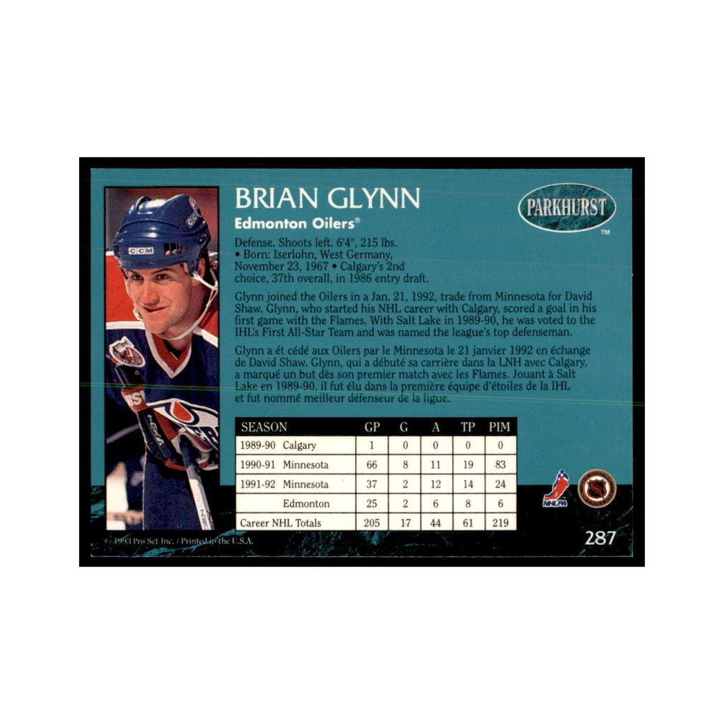 1992 Parkhurst French Brian Glynn Hockey Cards #287