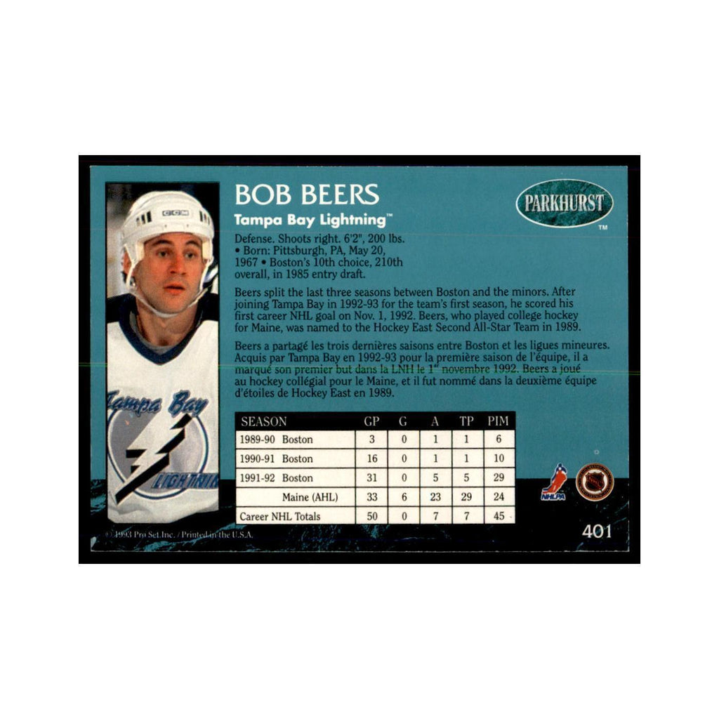 1992 Parkhurst French Bob Beers Hockey Cards #401