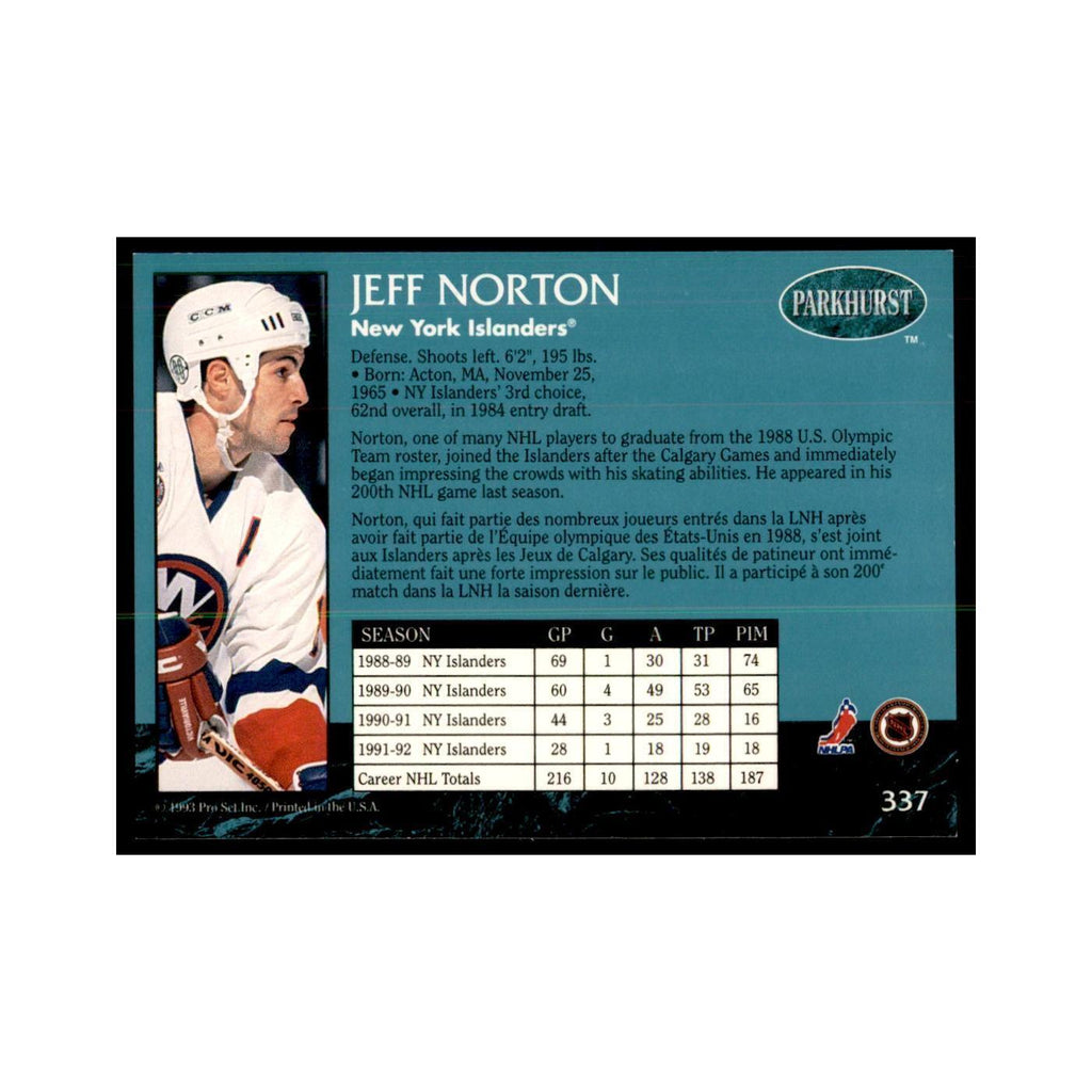 1992 Parkhurst French Jeff Norton Hockey Cards #337