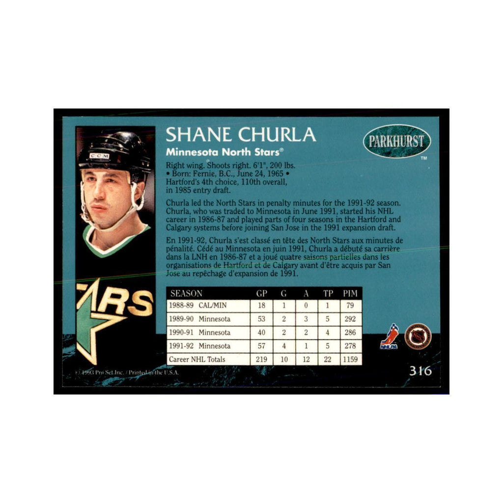 1992 Parkhurst French Shane Churla Hockey Cards #316