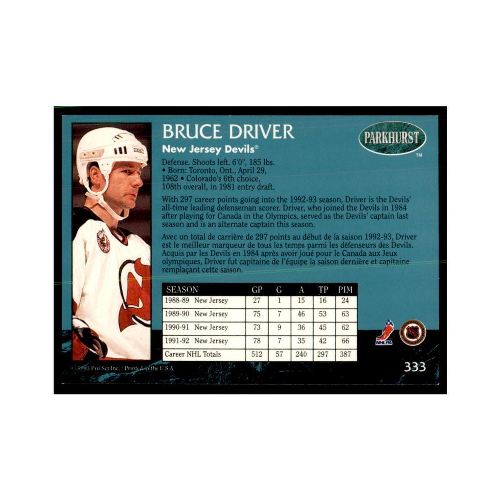 1992 Parkhurst French Bruce Driver Hockey Cards #333