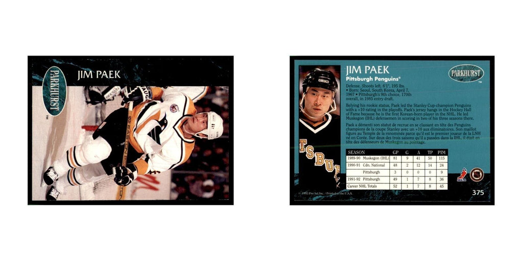 1992 Parkhurst French Jim Paek Hockey Cards #375