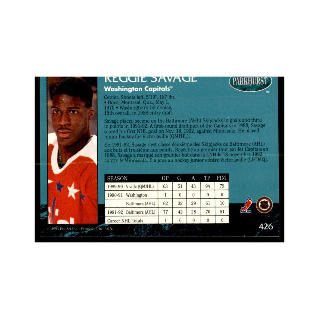 1992 Parkhurst French Reggie Savage Hockey Cards #426