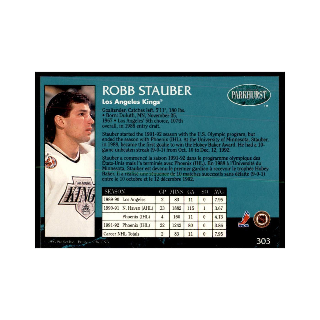 1992 Parkhurst French Robb Stauber Hockey Cards #303