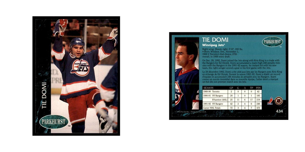 1992 Parkhurst French Tie Domi Hockey Cards #434
