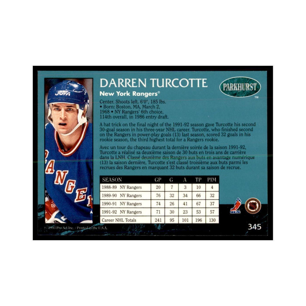 1992 Parkhurst French Darren Turcotte Hockey Cards #345