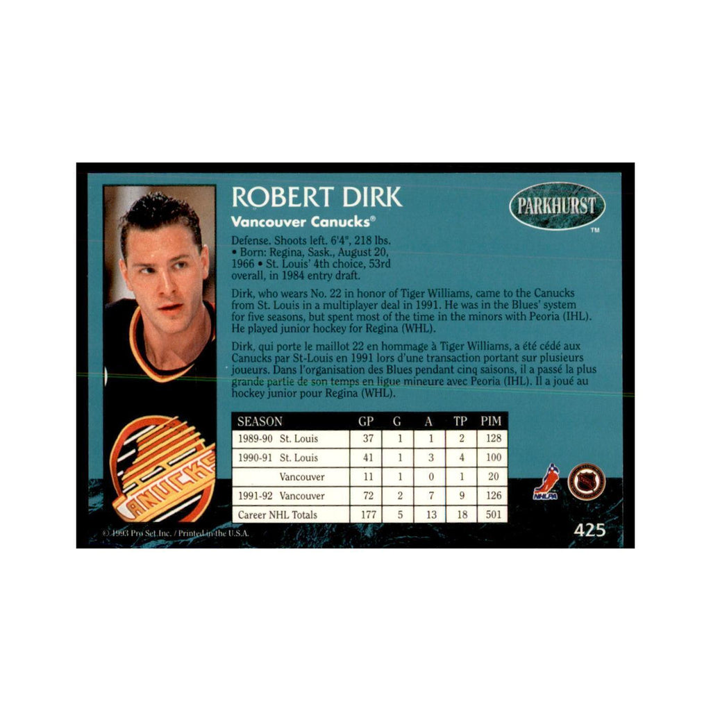 1992 Parkhurst French Robert Dirk Hockey Cards #425