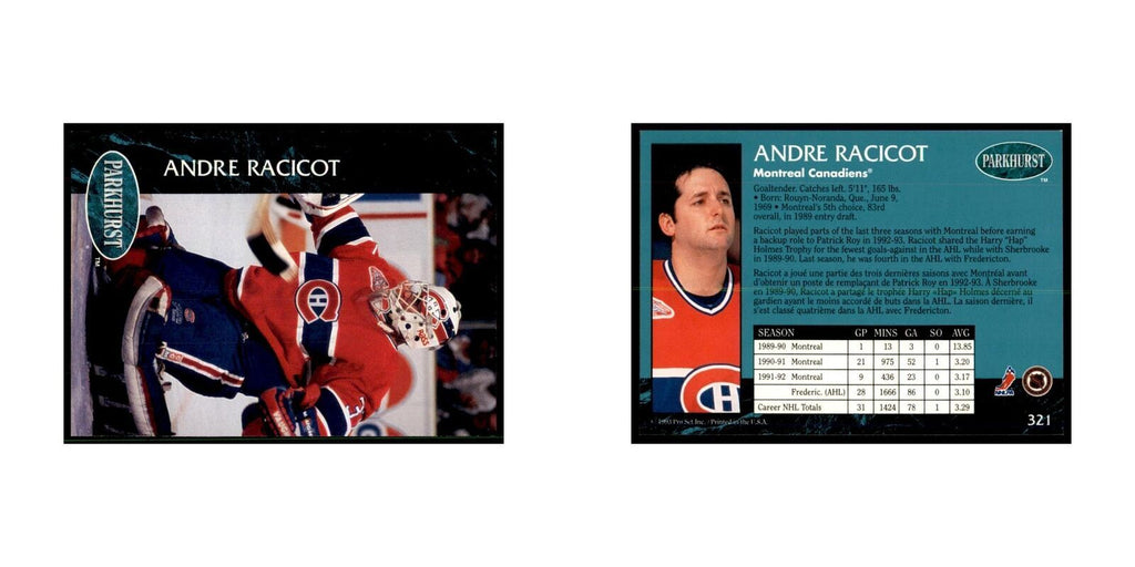 1992 Parkhurst French Andre Racicot Hockey Cards #321