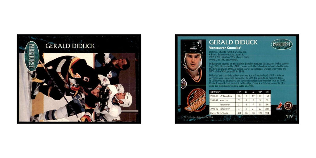 1992 Parkhurst French Gerald Diduck Hockey Cards #419