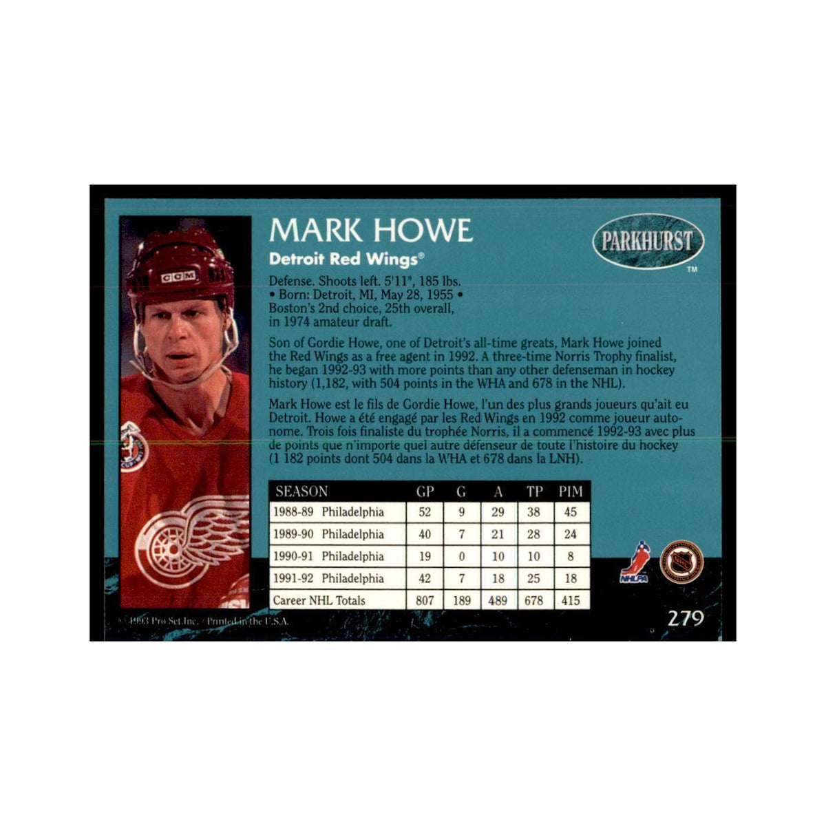 1992 Parkhurst French Mark Howe Hockey Cards #279