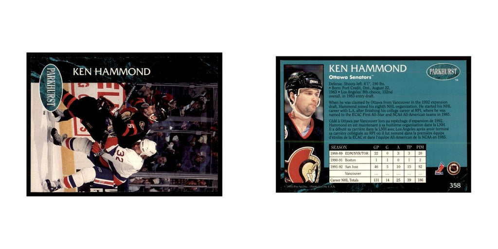 1992 Parkhurst French Ken Hammond Hockey Cards #358