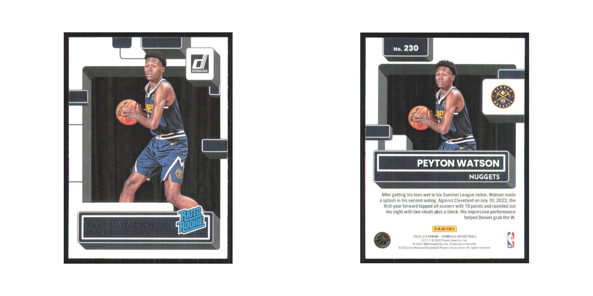 Peyton Watson Rookie 2022 Panini Donruss #230 Denver Nuggets Basketball Card NM