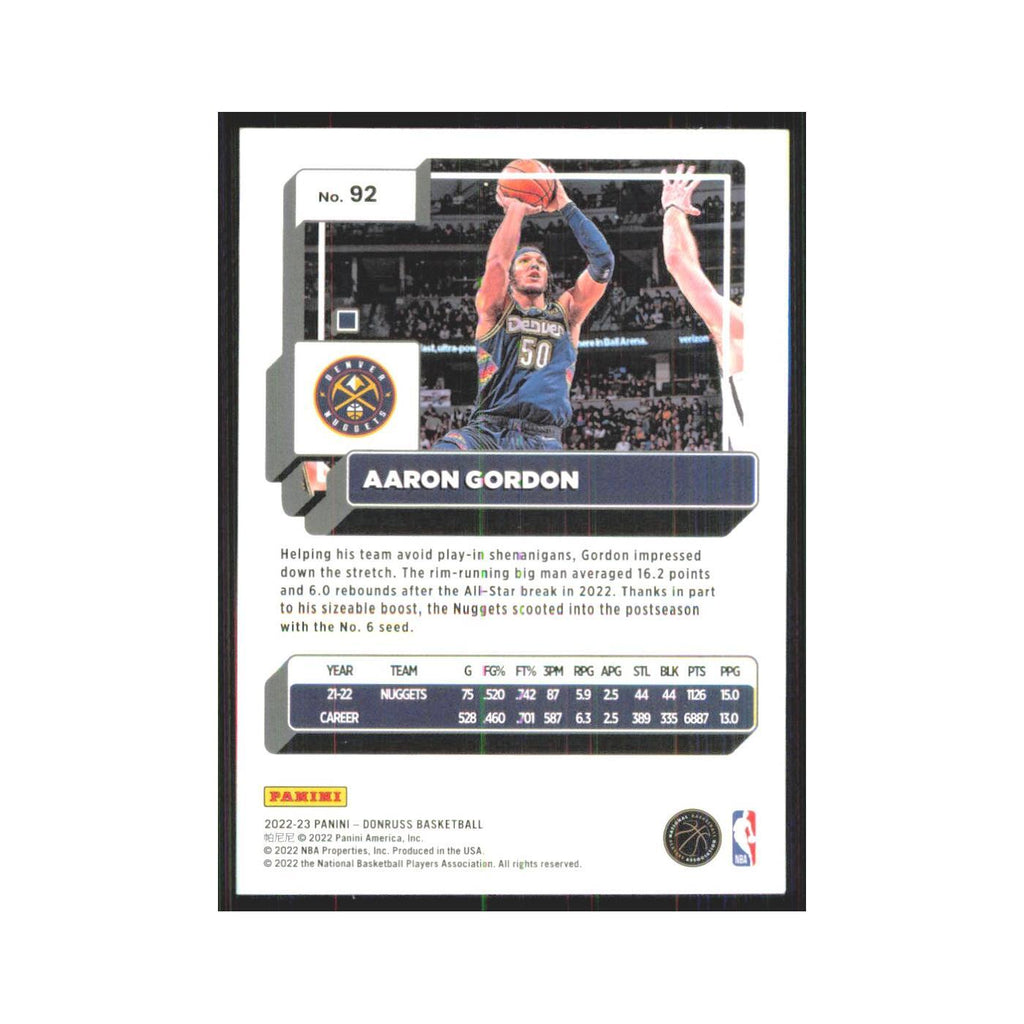 Aaron Gordon 2022 Panini Donruss #92 Denver Nuggets Basketball Card NM