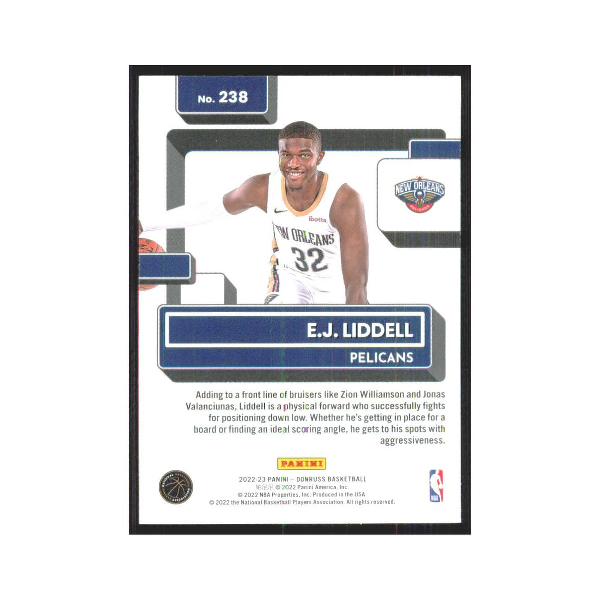 E.J. Liddell Rookie 2022 Panini Donruss #238 New Orleans Pelicans NM
