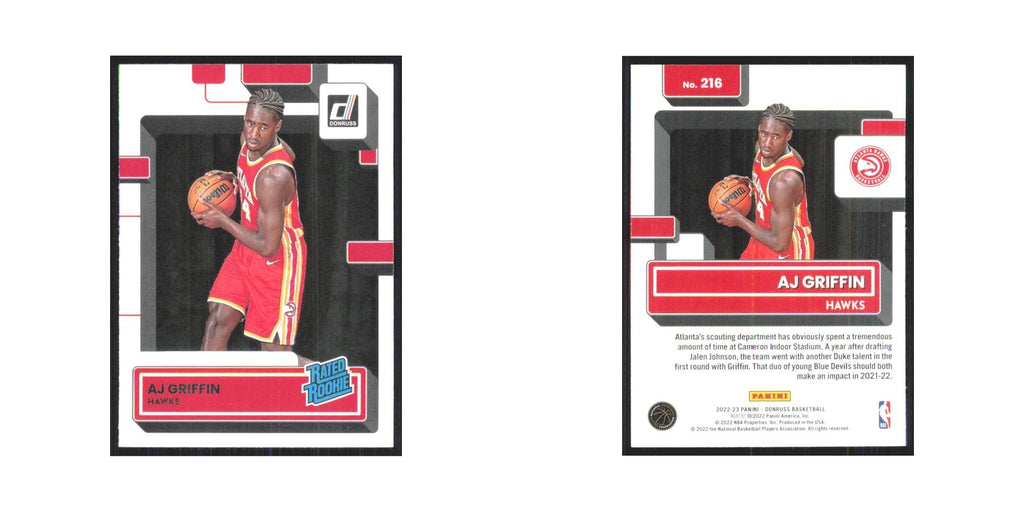 AJ Griffin Rookie 2022 Panini Donruss #216 Atlanta Hawks Basketball Card NM