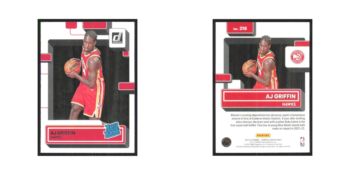 AJ Griffin Rookie 2022 Panini Donruss #216 Atlanta Hawks Basketball Card NM