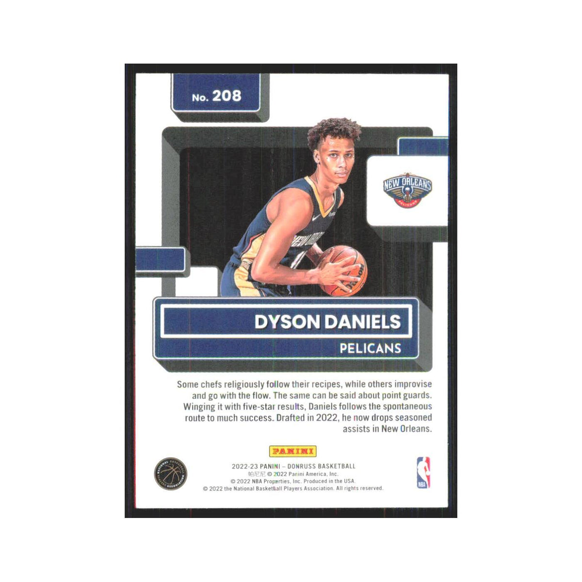 Dyson Daniels Rookie 2022 Panini Donruss #208 New Orleans Pelicans NM
