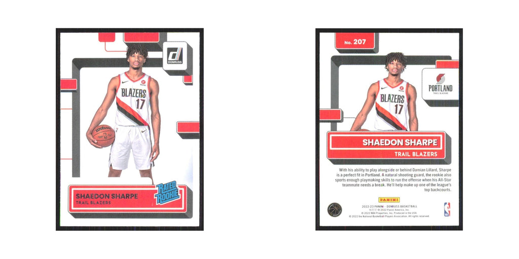 Shaedon Sharpe Rookie 2022 Panini Donruss #207 Portland Trail Blazers NM