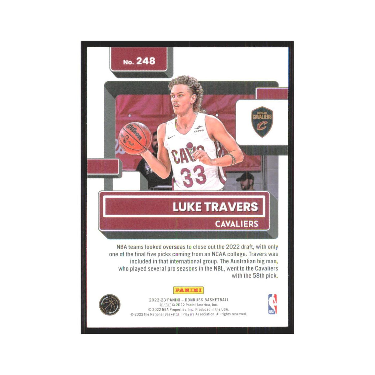 Luke Travers Rookie 2022 Panini Donruss #248 Cleveland Cavaliers NM