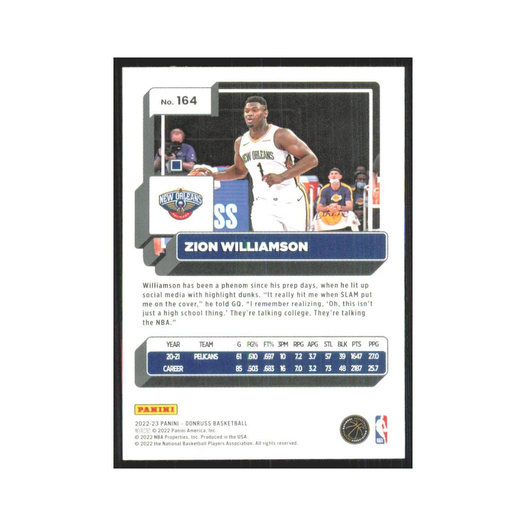 Zion Williamson 2022 Panini Donruss #164 New Orleans Pelicans Basketball Card NM
