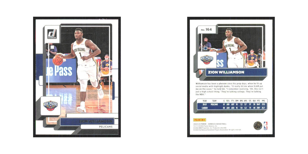 Zion Williamson 2022 Panini Donruss #164 New Orleans Pelicans Basketball Card NM