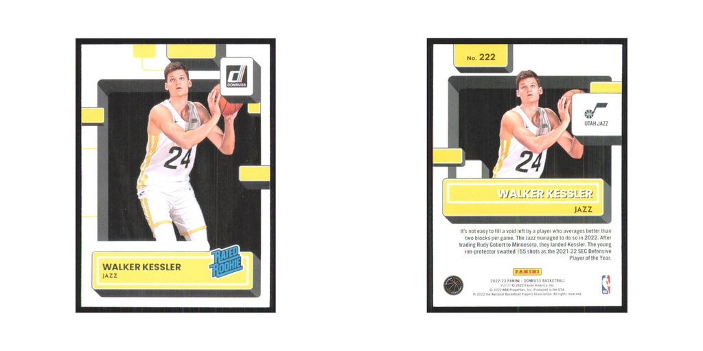 Walker Kessler Rookie 2022 Panini Donruss #222 Utah Jazz Basketball Card NM