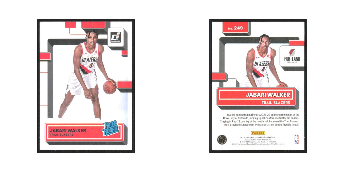 Jabari Walker Rookie 2022 Panini Donruss #249 Portland Trail Blazers NM