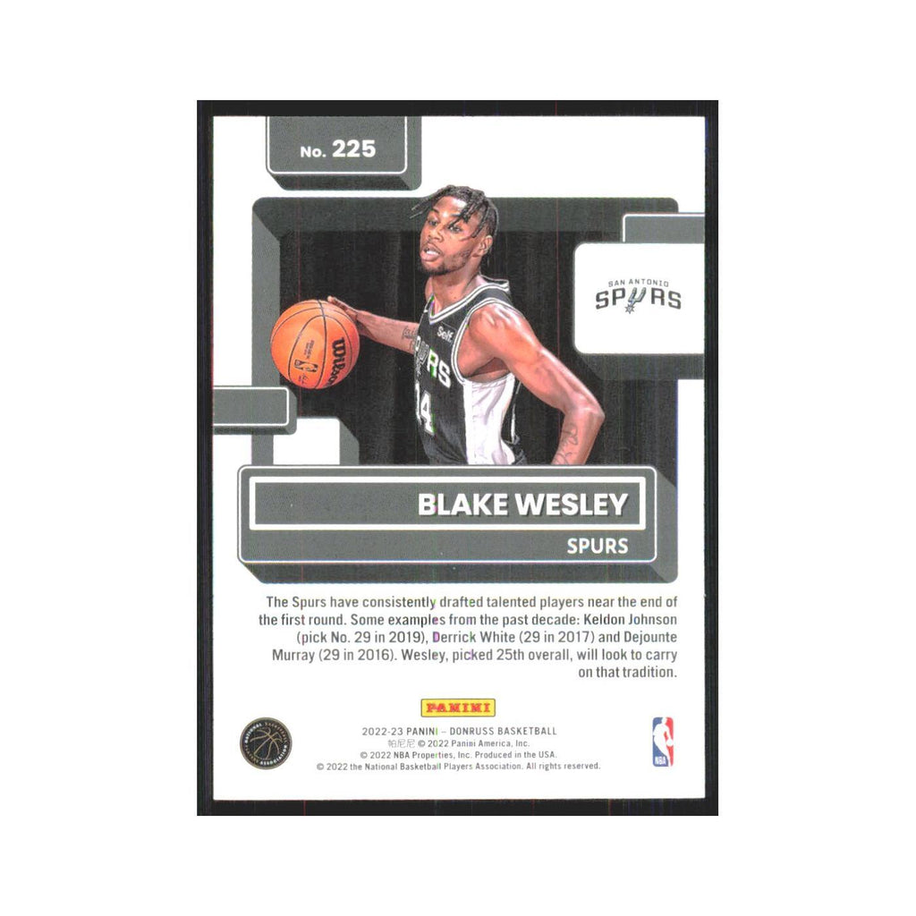 Blake Wesley Rookie 2022 Panini Donruss #225 San Antonio Spurs NM