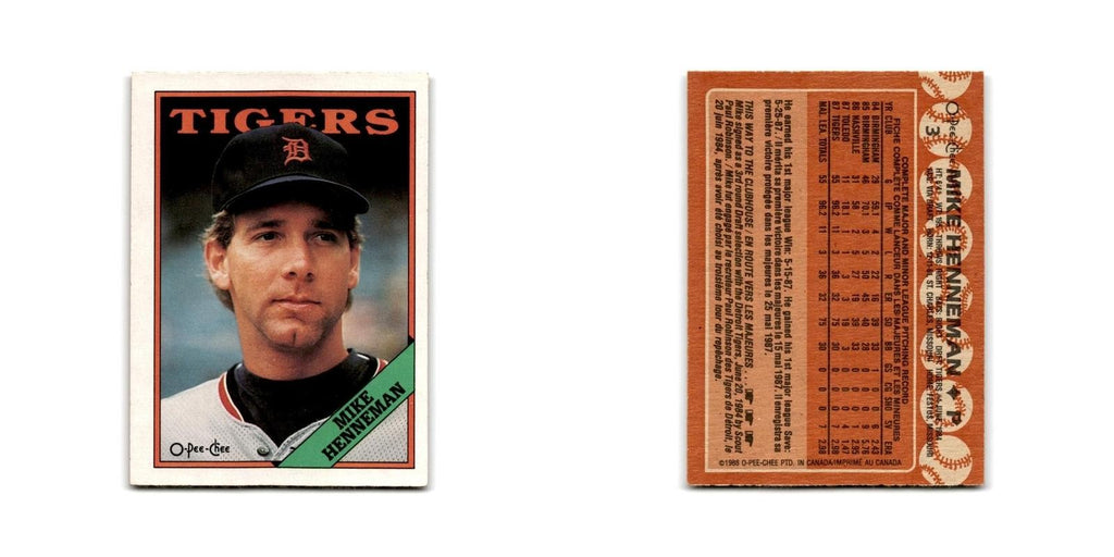Mike Henneman 1988 O-Pee-Chee #3 Detroit Tigers Baseball Card NM