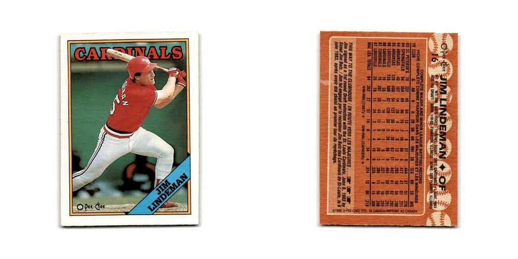 Jim Lindeman 1988 O-Pee-Chee #16 St. Louis Cardinals Baseball Card NM