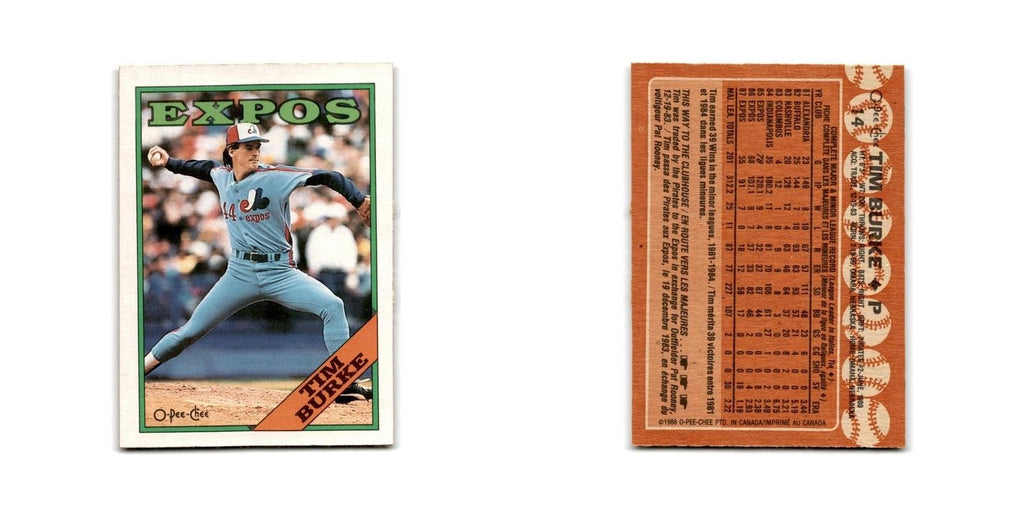 Tim Burke 1988 O-Pee-Chee #14 Montreal Expos Baseball Card NM