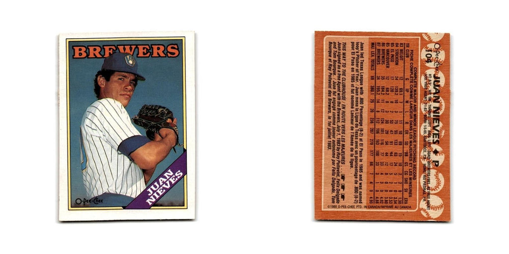 Juan Nieves 1988 O-Pee-Chee #104 Milwaukee Brewers Baseball Card NM