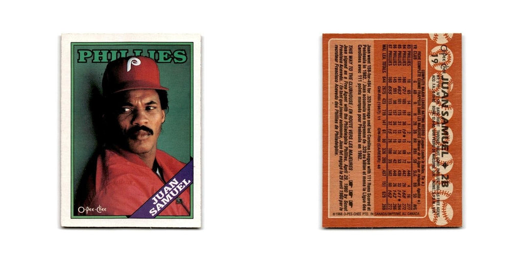 Juan Samuel 1988 O-Pee-Chee #19 Philadelphia Phillies Baseball Card NM